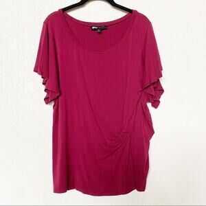 Slate & Willow Gathered Red Short Sleeve Top Size Large